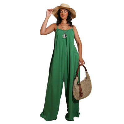 Jumpsuit Casual de Color Liso con Tirantes para Mujer - Image 4