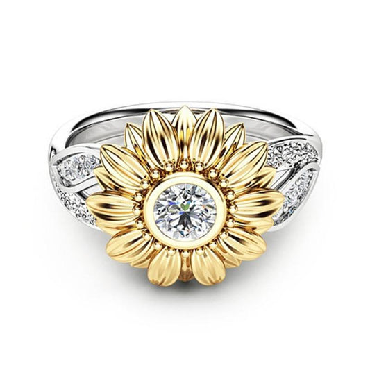 Set de Anillos de Pareja Girasol Bicolor Chapado en Oro