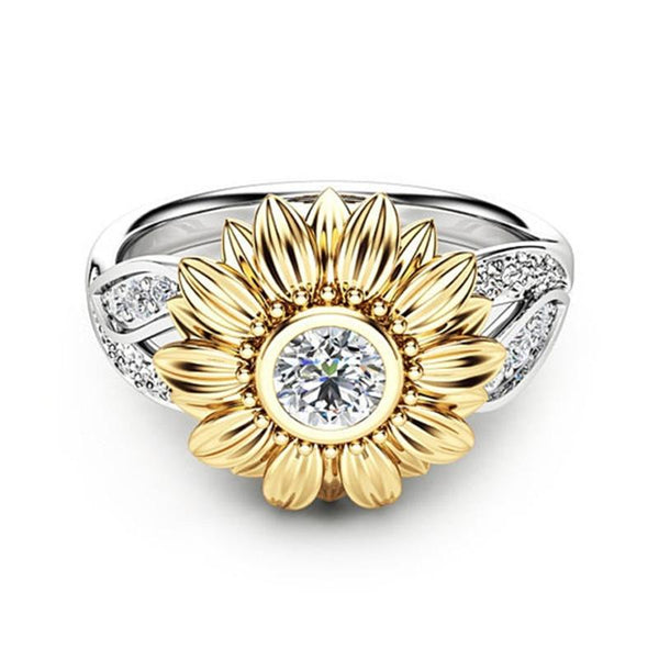 Set de Anillos de Pareja Girasol Bicolor Chapado en Oro