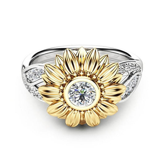 Set de Anillos de Pareja Girasol Bicolor Chapado en Oro