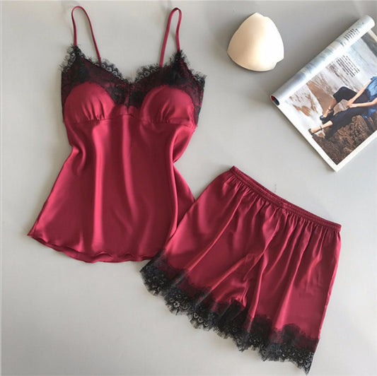 Conjunto de Pijama Seda Cinta Hielo para Mujer - Dos Piezas Loungewear
