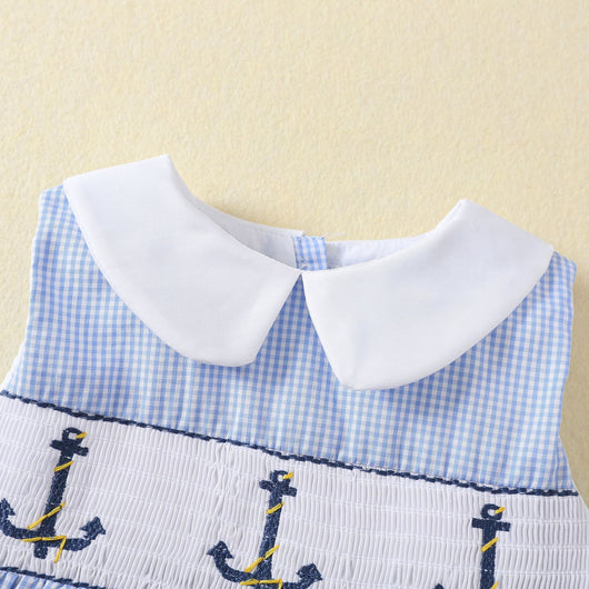Vestido Infantil de Verano sin Mangas con Cuello de Muñeca y Smocking Bordado - Image 3