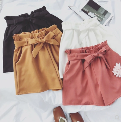 Shorts Coreanos de Cintura Alta con Moño - Pantalones Anchos Efecto Reductor