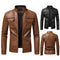 Chaqueta de Cuero con Cierre y Cuello Alto para Negocios y Motocicleta - Otoño e Invierno
