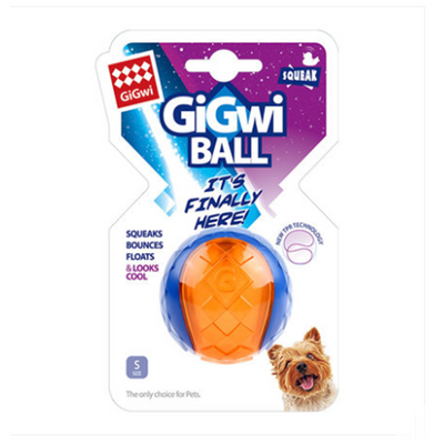 Two-tone blue and orange chewable rubber ball with textured surface for pets, 5cm in size. - Image 4