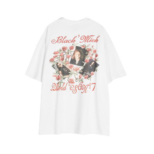 Camiseta Hip Hop Retro Americana con Bordado de Rosa - Image 10