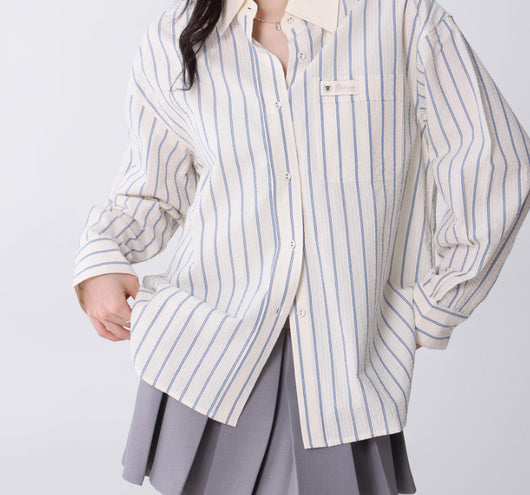 Blusa Coreana de Rayas con Textura para Mujer - Estilo Universitario - Image 3