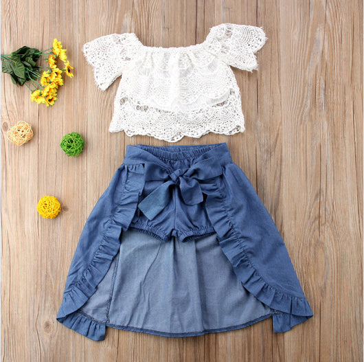 Conjunto de 3 Piezas: Top de Encaje, Falda Denim y Accesorio - Image 5
