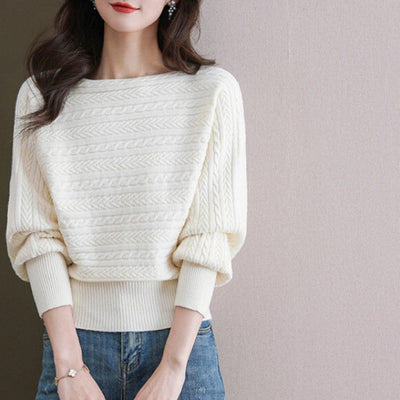 Blusa Tejida Cuello Barco Manga Murciélago Suelta para Otoño e Invierno - Image 4