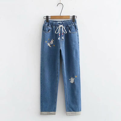 Pantalones de Mezclilla con Cintura Elástica, Cordones y Bordado de Estrella - Image 11