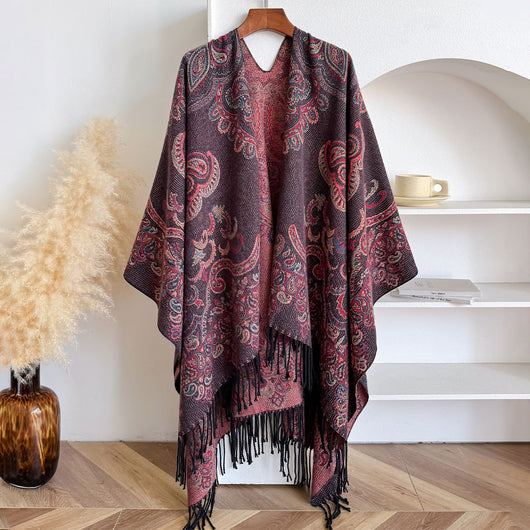 Chal Cardigan Mujer con Flecos Jacquard Cashew