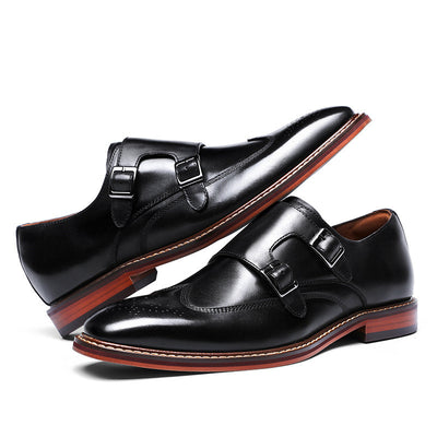 Zapatos Monk de Cuero Genuino con Doble Hebilla
