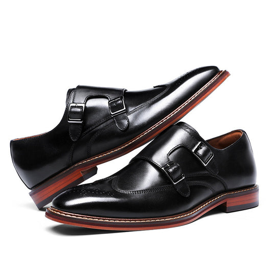 Zapatos Monk de Cuero Genuino con Doble Hebilla