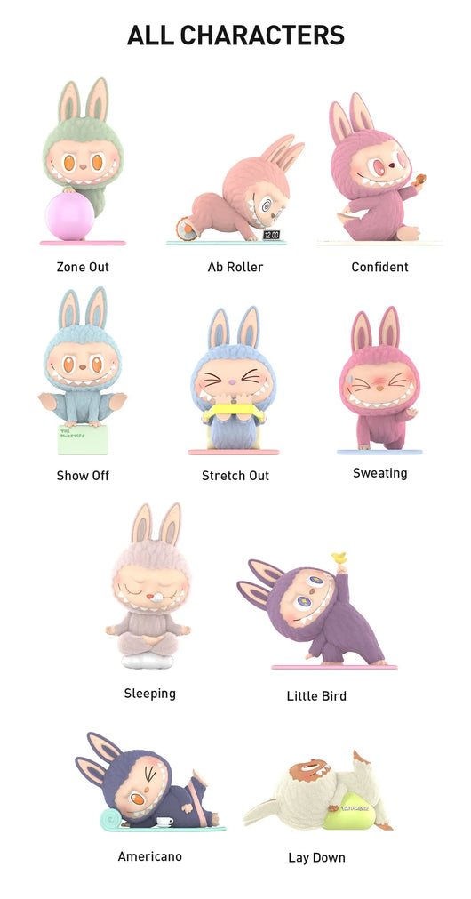 [Em estoque] POPMART Labubu Lazy Yoga Series Bonecos Blind Box (LACRADO)