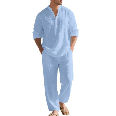Conjunto de Pantalón y Camiseta Henley Suelta Transpirable para Hombre - Ropa de Playa Casual - Image 10