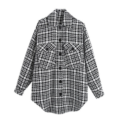 Abrigo Camisa Cuadros Blanco y Negro para Mujer - Estilo Europeo Otoño Invierno