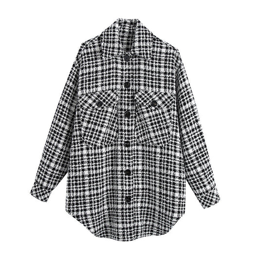Abrigo Camisa Cuadros Blanco y Negro para Mujer - Estilo Europeo Otoño Invierno