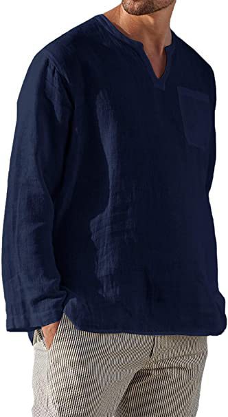 Camisa de Lino Casual para Hombre con Cuello en V y Manga Larga - Image 5