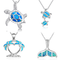 Collar colgante tortuga marina con ópalo azul y plata laminada para mujer