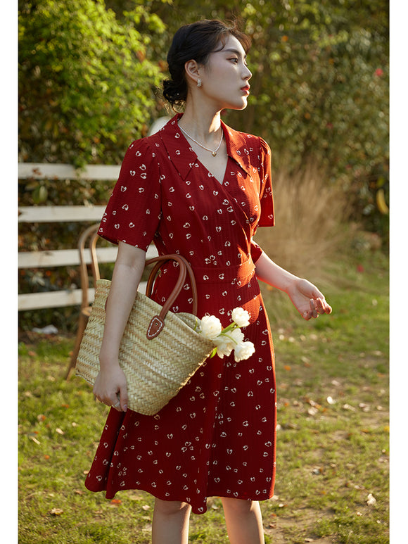 Vestido Vintage Francés Rojo Talla Grande para Mujer
