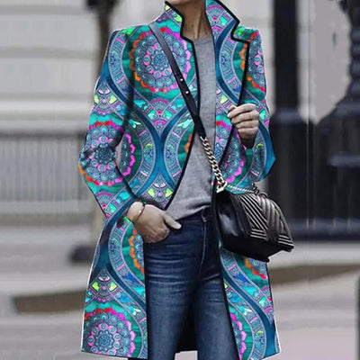 Abrigo Trinchera Azul Medio con Anillos de Colores para Mujer - Image 5