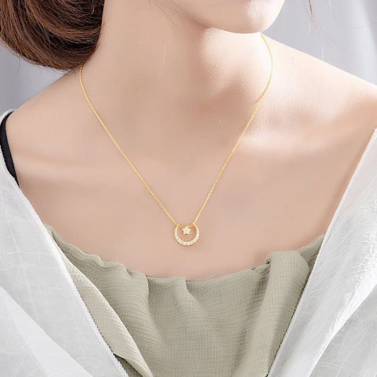Collar de Plata Esterlina Estrella y Luna para Mujer