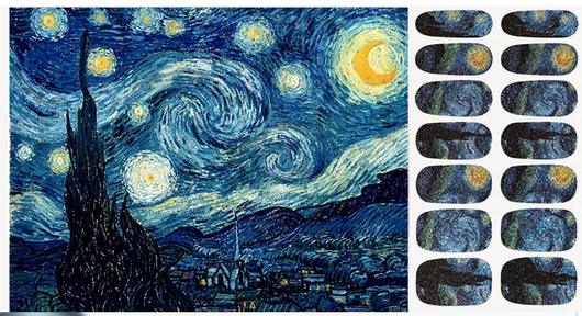 Calcomanías de Manicura Van Gogh Starry Night - 14 Stickers de Uñas con Efecto Fotocurado