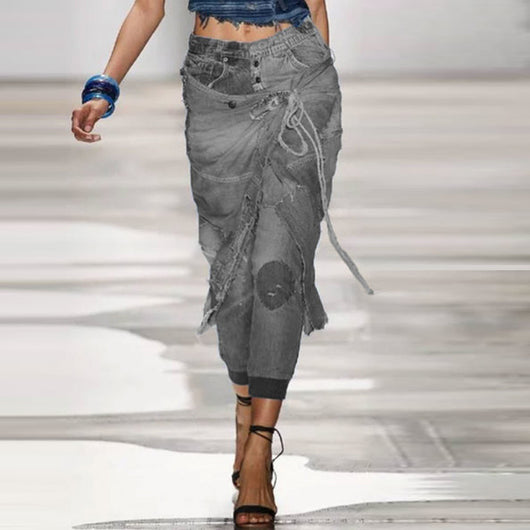 Pantalones Vaqueros Ajustados Rotos con Cordones - Diseño Trendy Talla Grande - Image 5