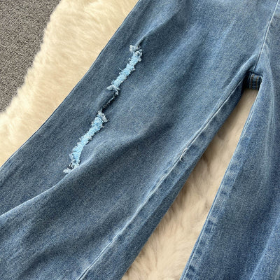 Pantalón Palazzo Denim de Cintura Alta con Top Tubo para Primavera y Verano - Image 6