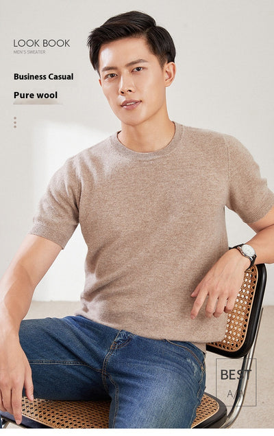 Suéter de Lana Pura Cuello Redondo Manga Corta para Hombre - Otoño e Invierno - Image 23