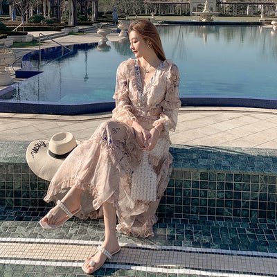 Vestido de Gasa Elegante Cuello V Cintura Ajustada para Fiestas - Image 9