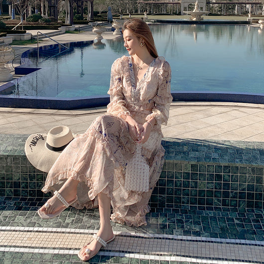 Vestido de Gasa Elegante Cuello V Cintura Ajustada para Fiestas - Image 9
