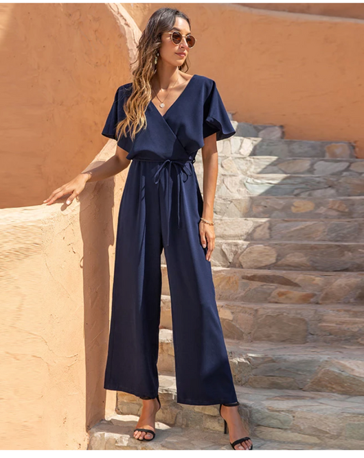 Jumpsuit Casual de Cuello V con Cintura Alta y Corte Holgado para Mujer - Image 6