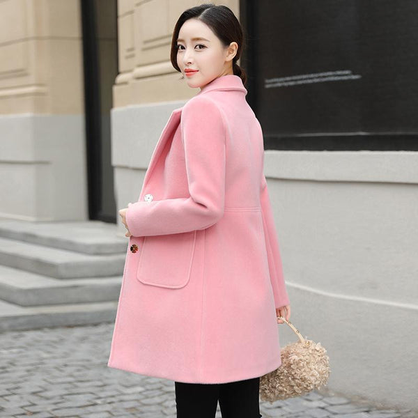 Abrigo de Lana Midi Estilo Coreano para Mujer