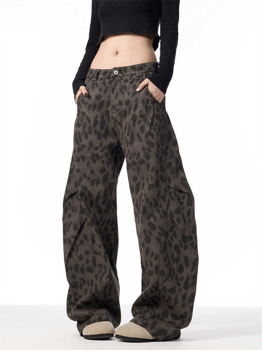 Pantalones Jeans Leopardo Retro Mujer Cintura Alta Pierna Ancha - Image 6