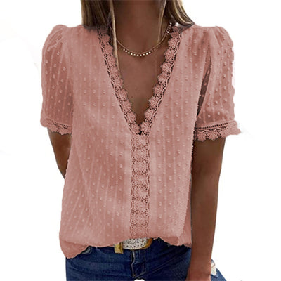 Blusa Escote V Manga Corta Jacquard Liso para Mujer - Colección Verano - Image 12