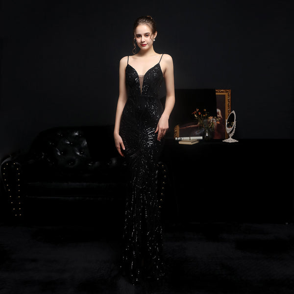 Vestido de Noche Sirena con Lentejuelas Brillantes