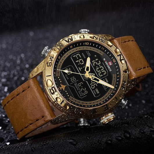 Reloj Deportivo Militar NAVIFORCE 9144 - Analógico Digital Dorado con Correa de Cuero - Image 4
