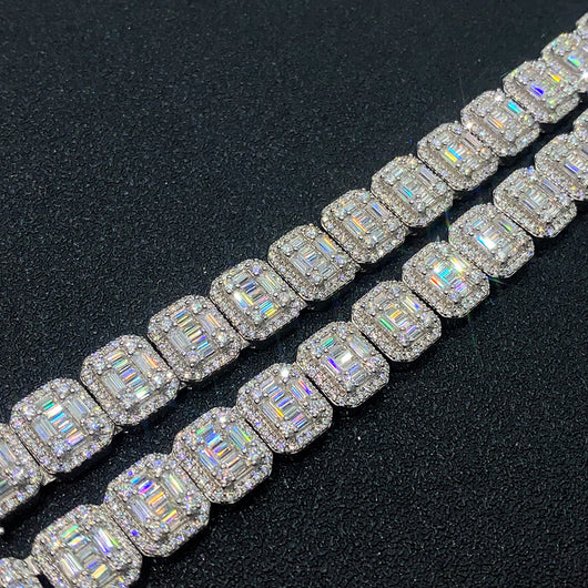 Cadena Cubana de Plata S925 con Incrustación de Moissanita Rectangular - Image 3