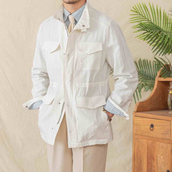 Chaqueta Safari de Lino Gentry con Cuello Tipo Mao