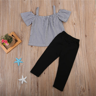Conjunto Infantil Verano: Blusa Tirantes Rayas y Pantalón Corto - Image 2