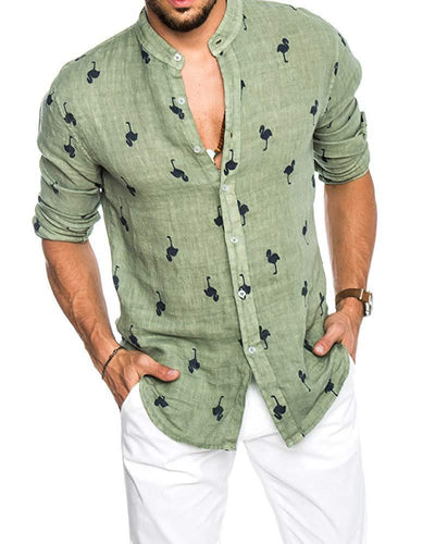 Camisa de Lino con Cuello Solapa y Combinación de Colores para Hombre - Image 3