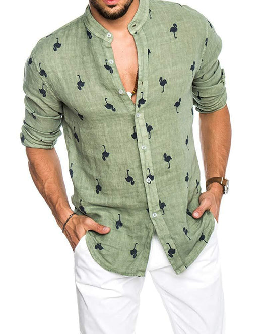 Camisa de Lino con Cuello Solapa y Combinación de Colores para Hombre - Image 3