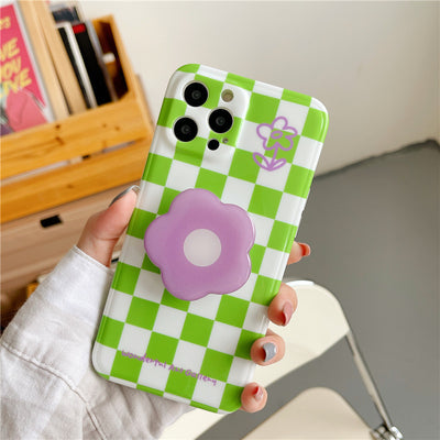 Funda para Teléfono Cuadros Verdes Verano con Flor Morada - Image 4