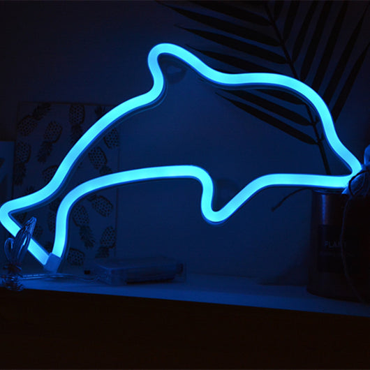 Luz Nocturna Neón LED de Pared - Dinosaurio y Delfín Decorativo - Image 2