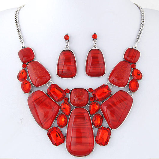 Conjunto de Collar y Aretes de Gemas Geométricas Vintage Estilo Clavícula - Image 6