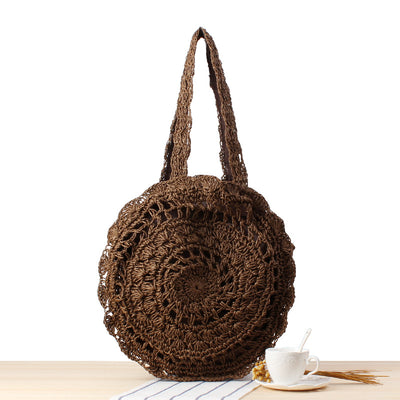 Bolsa de Playa Redonda Tejida a Mano - Bolso Cruzado de Ratán para Mujer - Image 56