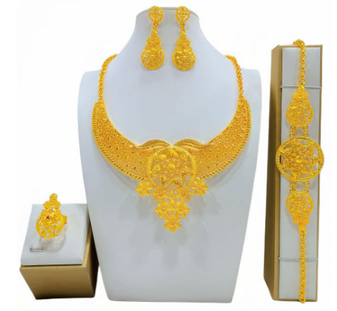 Conjunto de Joyería Árabe Dorada para Novia - Collar, Pulsera, Aretes y Anillo - Image 10