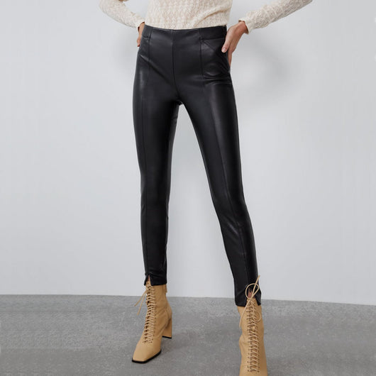 Leggings de Cuero Sintético Cintura Media