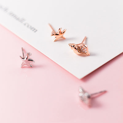 Aretes de Plata S925 Asimétricos Concha y Estrella de Mar - Image 4
